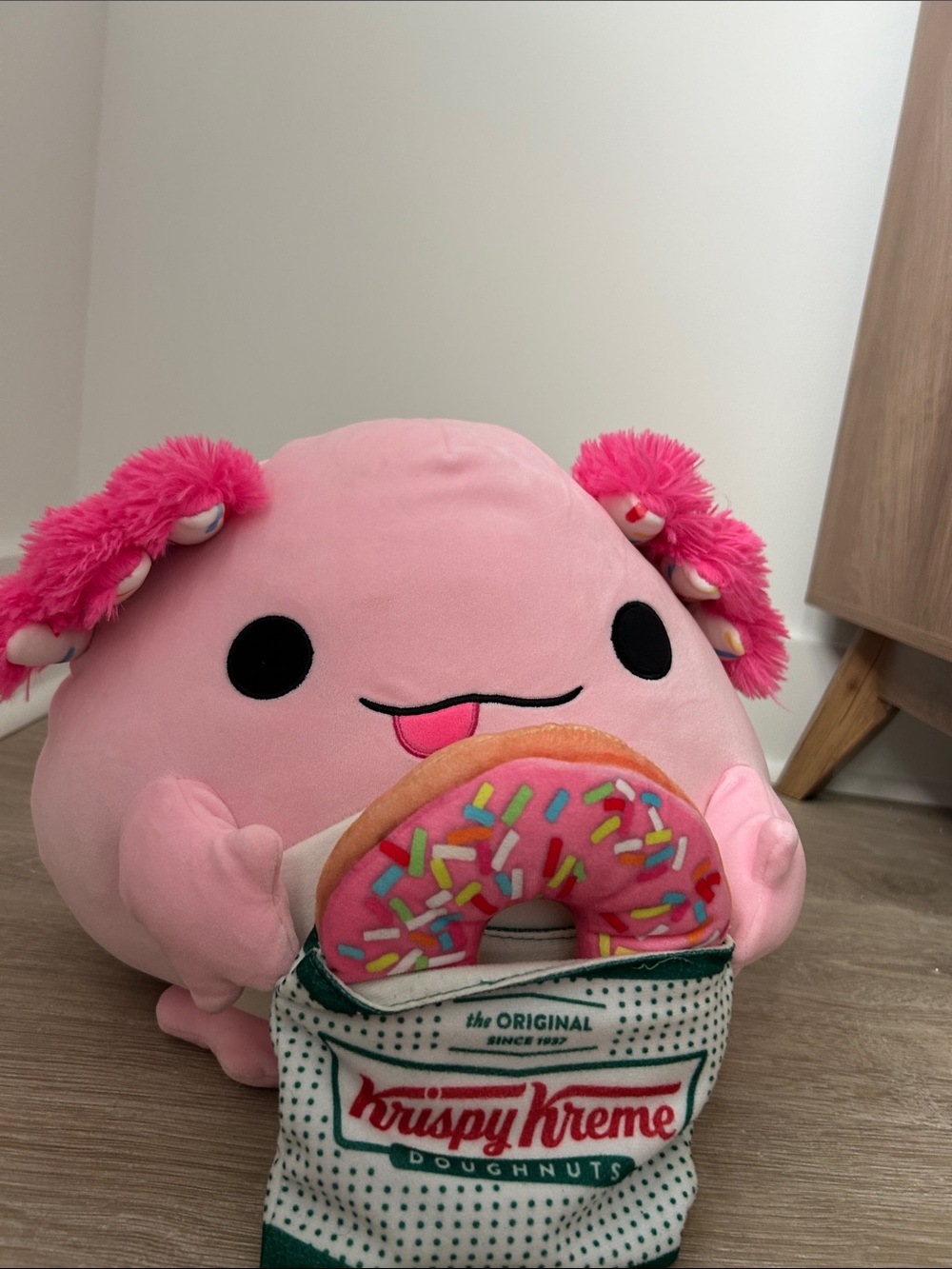 Krispy Kreme Pink Plush Axolotl with Donut Accessory